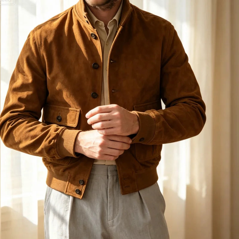 Men’s Slim Fit Stand Collar Jacket – Vintage Casual