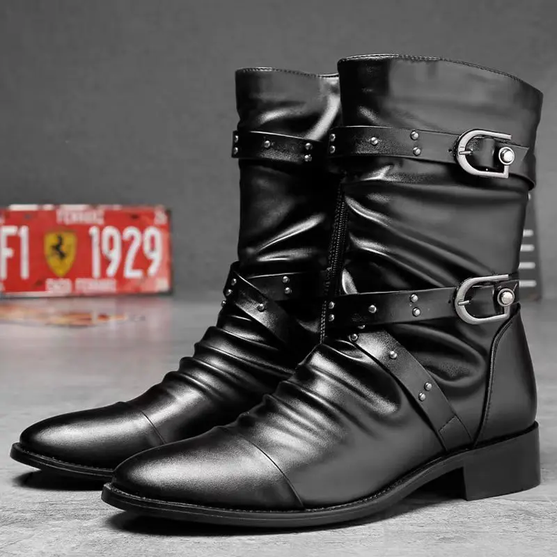 Men's Steampunk Leather Motorcycle Boots