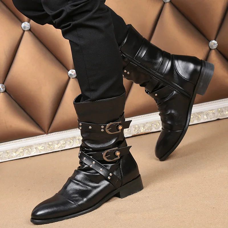 Men's Steampunk Leather Motorcycle Boots