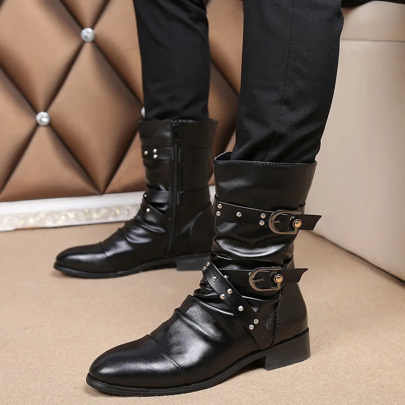Men's Steampunk Leather Motorcycle Boots
