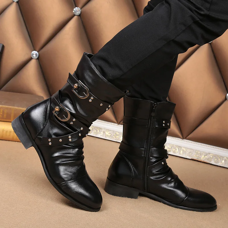 Men's Steampunk Leather Motorcycle Boots
