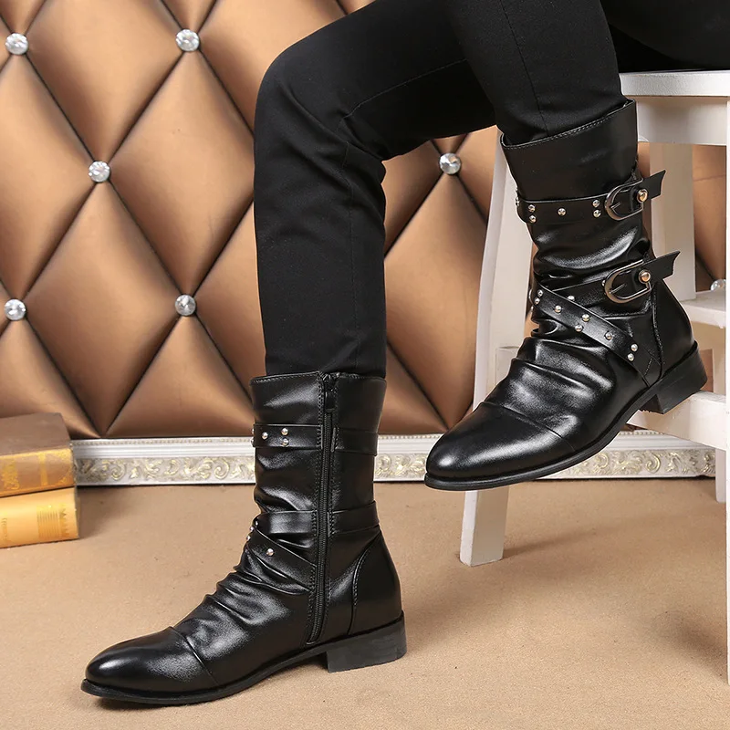 Men's Steampunk Leather Motorcycle Boots