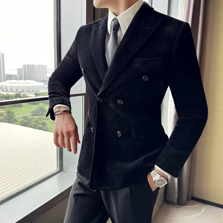 Men’s Corduroy Blazer British Style Slim Fit Suit Jacket