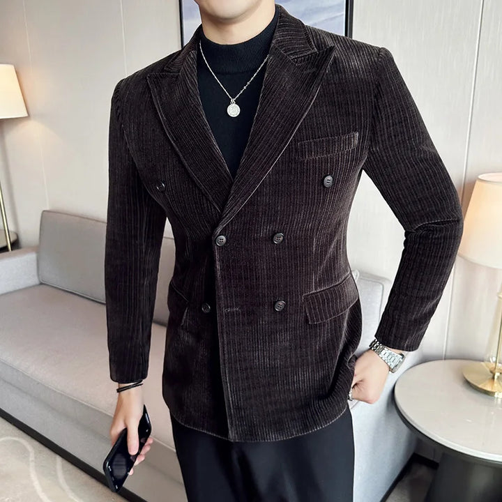 Men’s Corduroy Blazer British Style Slim Fit Suit Jacket