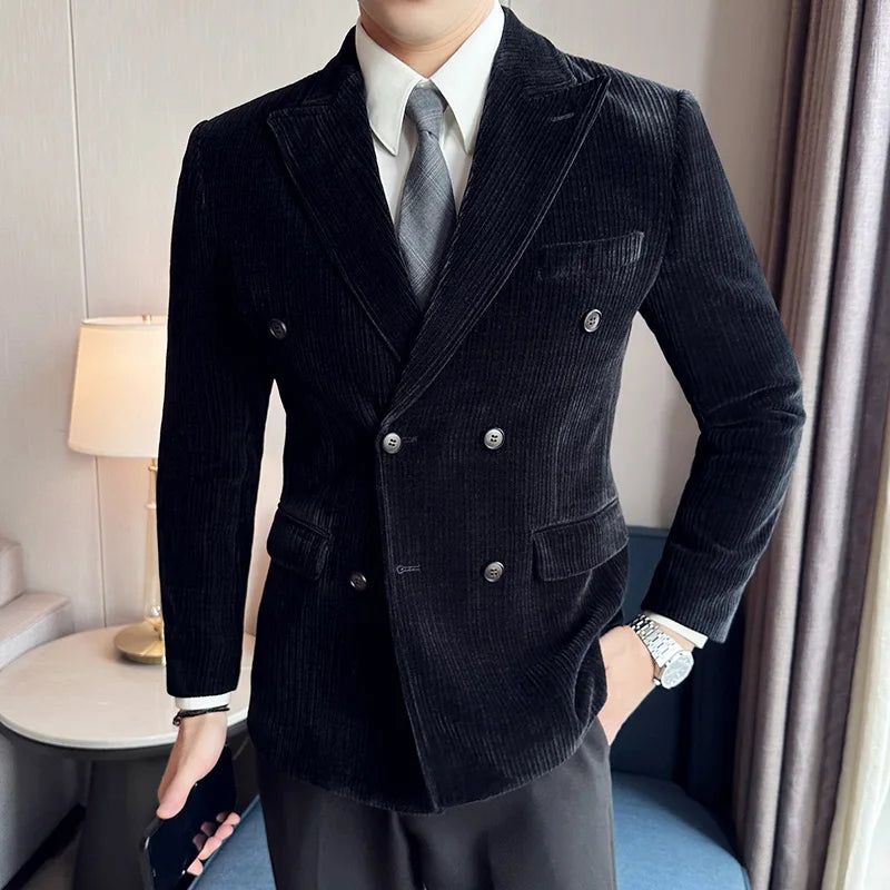 Men’s Corduroy Blazer British Style Slim Fit Suit Jacket