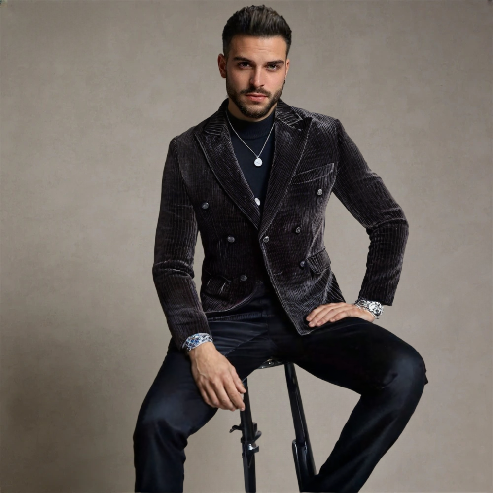 Men’s Corduroy Blazer British Style Slim Fit Suit Jacket
