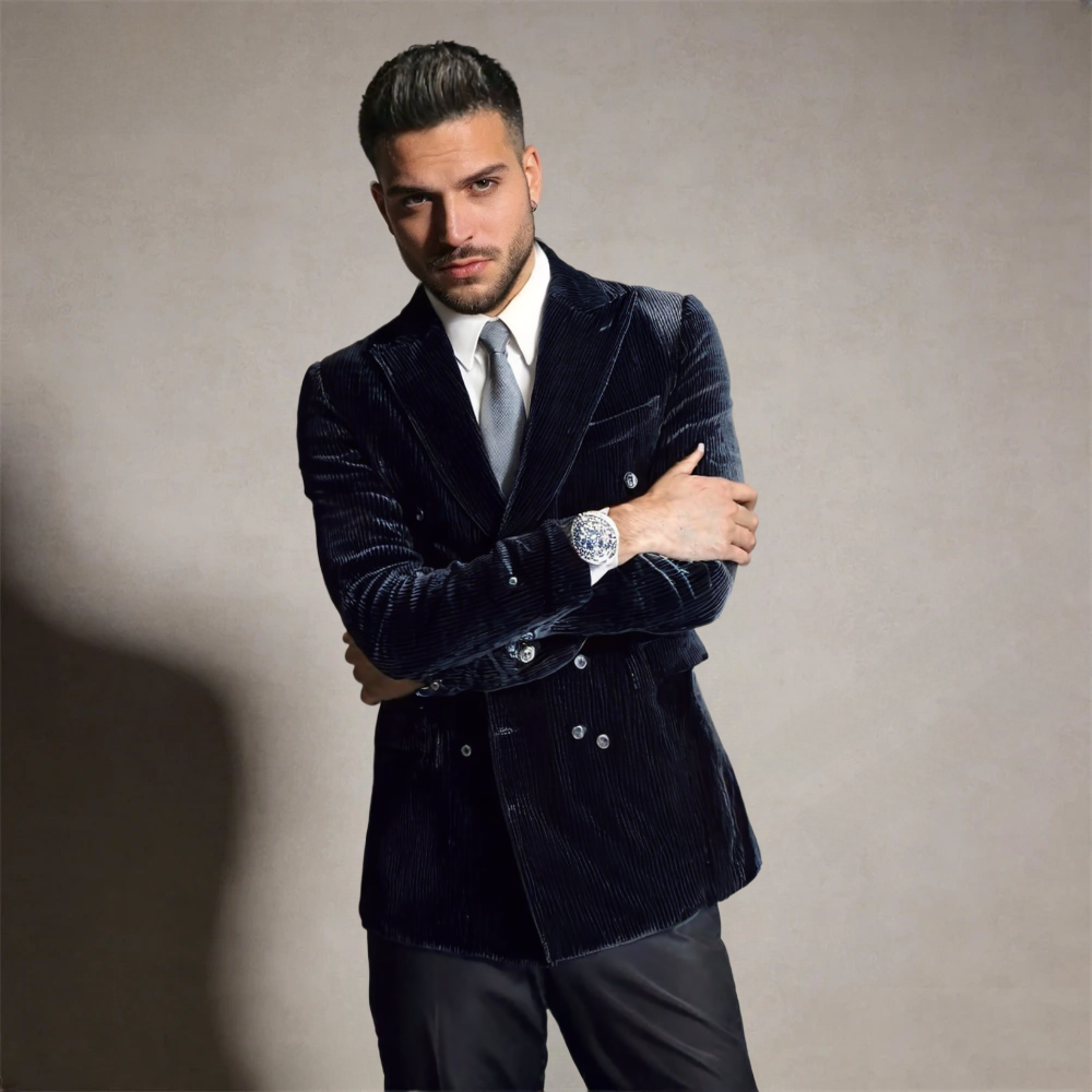 Men’s Corduroy Blazer British Style Slim Fit Suit Jacket