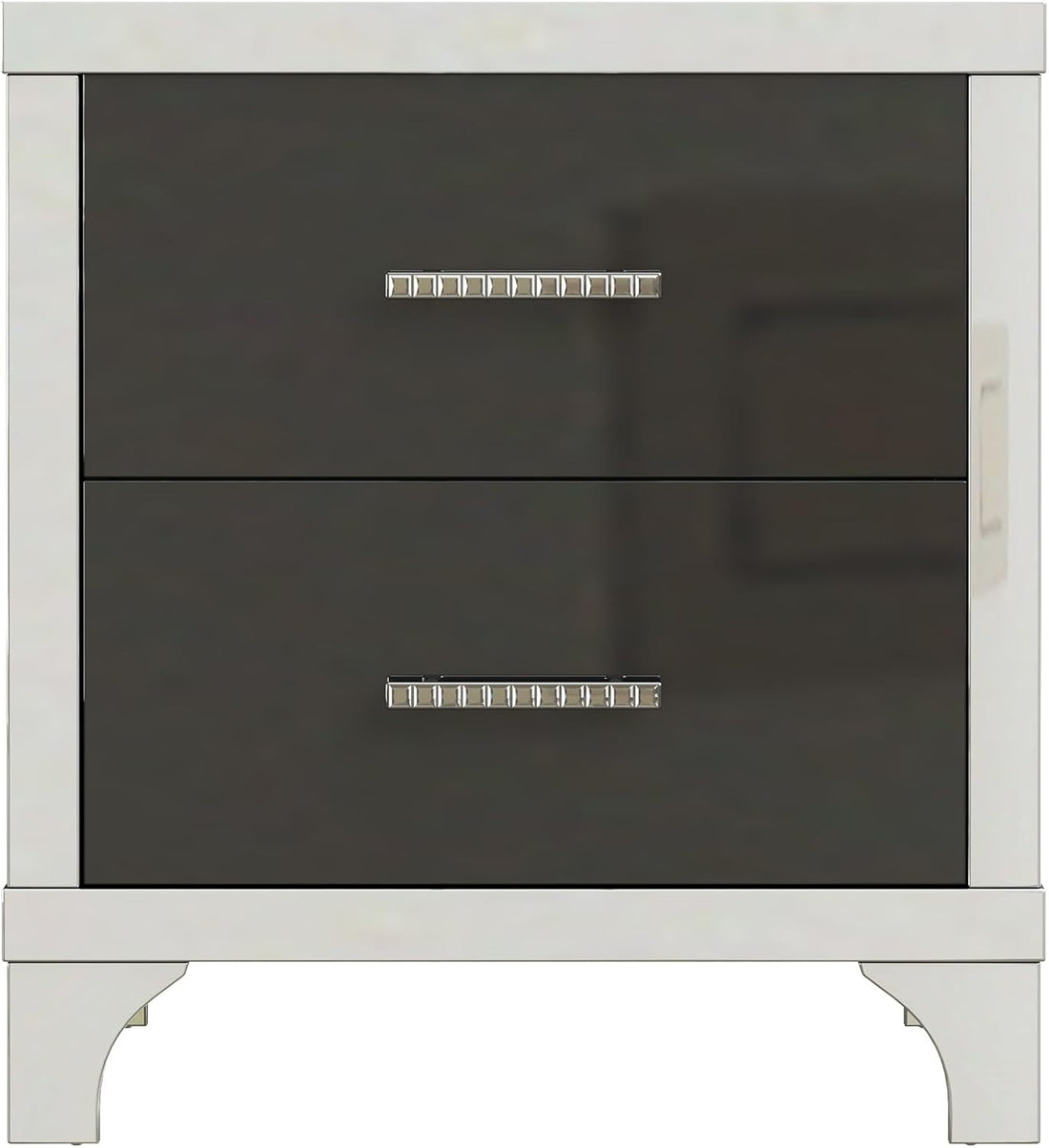 New Mirrored 2-Drawer Nightstand – High Gloss Black Finish with Metal Handles