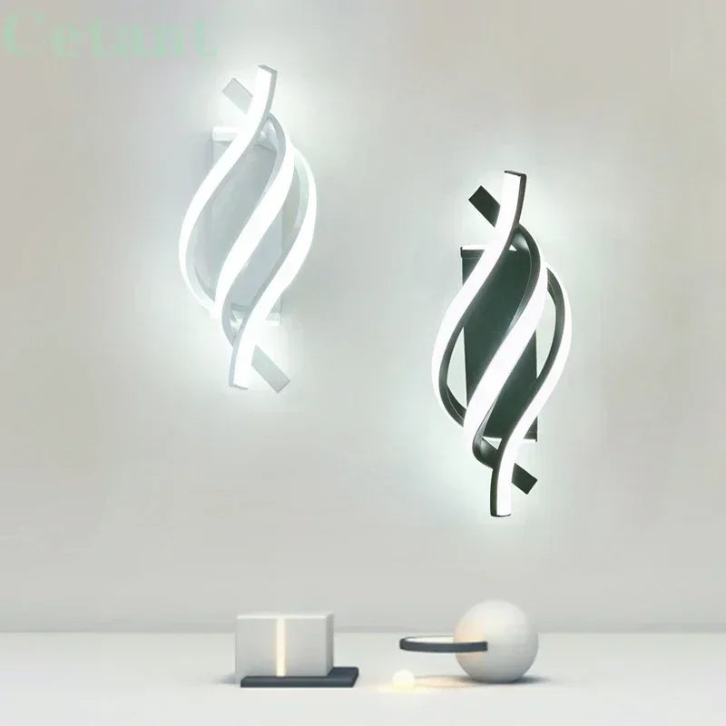 Modern LED Wall Lamp Home Decoration Line Wall Sconce Bedroom Bedside Corridor Living Room Backgroud Black White Lighting Lustre