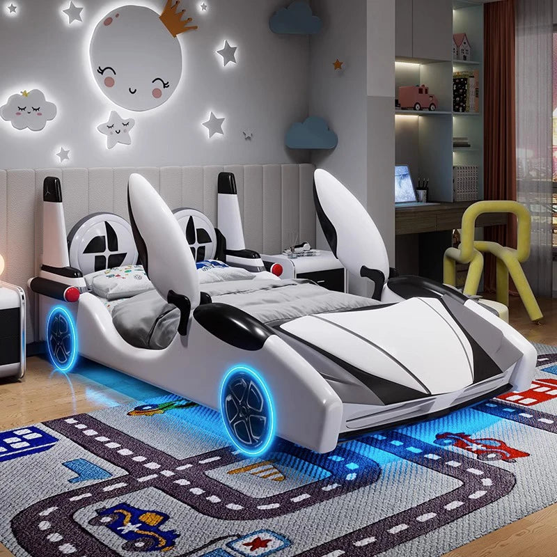 Modern Kids Wooden Car Bed with Music and Lights – Luxury Children's Bedroom Furniture