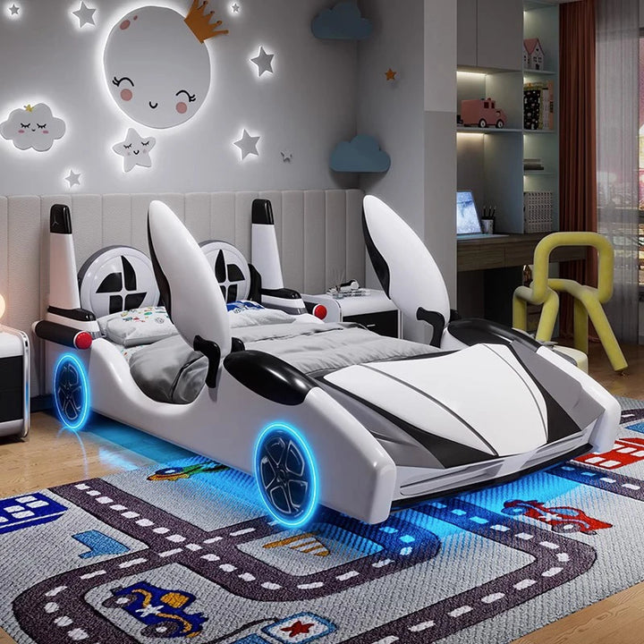 Modern Kids Wooden Car Bed with Music and Lights – Luxury Children's Bedroom Furniture