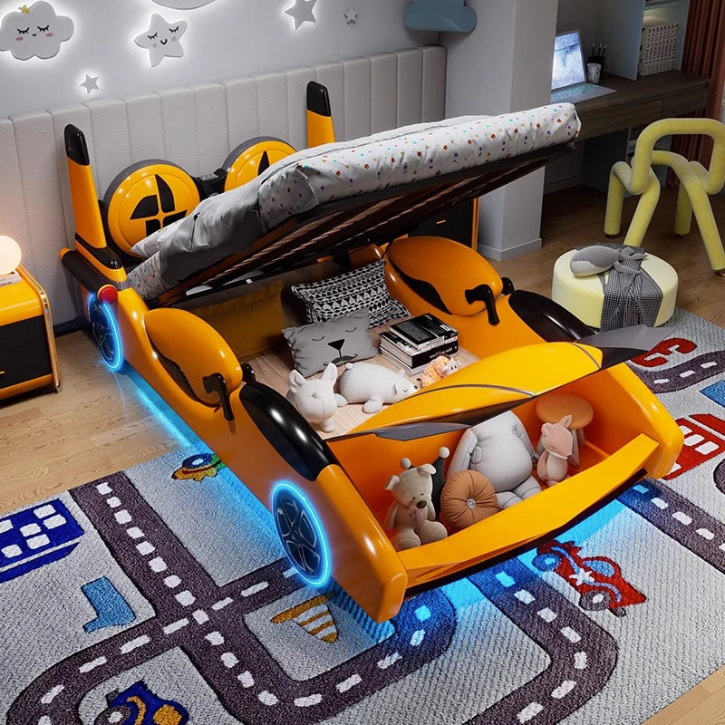 Modern Kids Wooden Car Bed with Music and Lights – Luxury Children's Bedroom Furniture