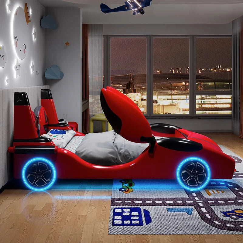 Modern Kids Wooden Car Bed with Music and Lights – Luxury Children's Bedroom Furniture