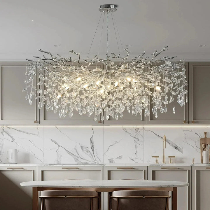 Modern Chrome Crystal Branch Chandelier – Luxury Round LED Ceiling Light for Living Room, Dining Room Bedroom