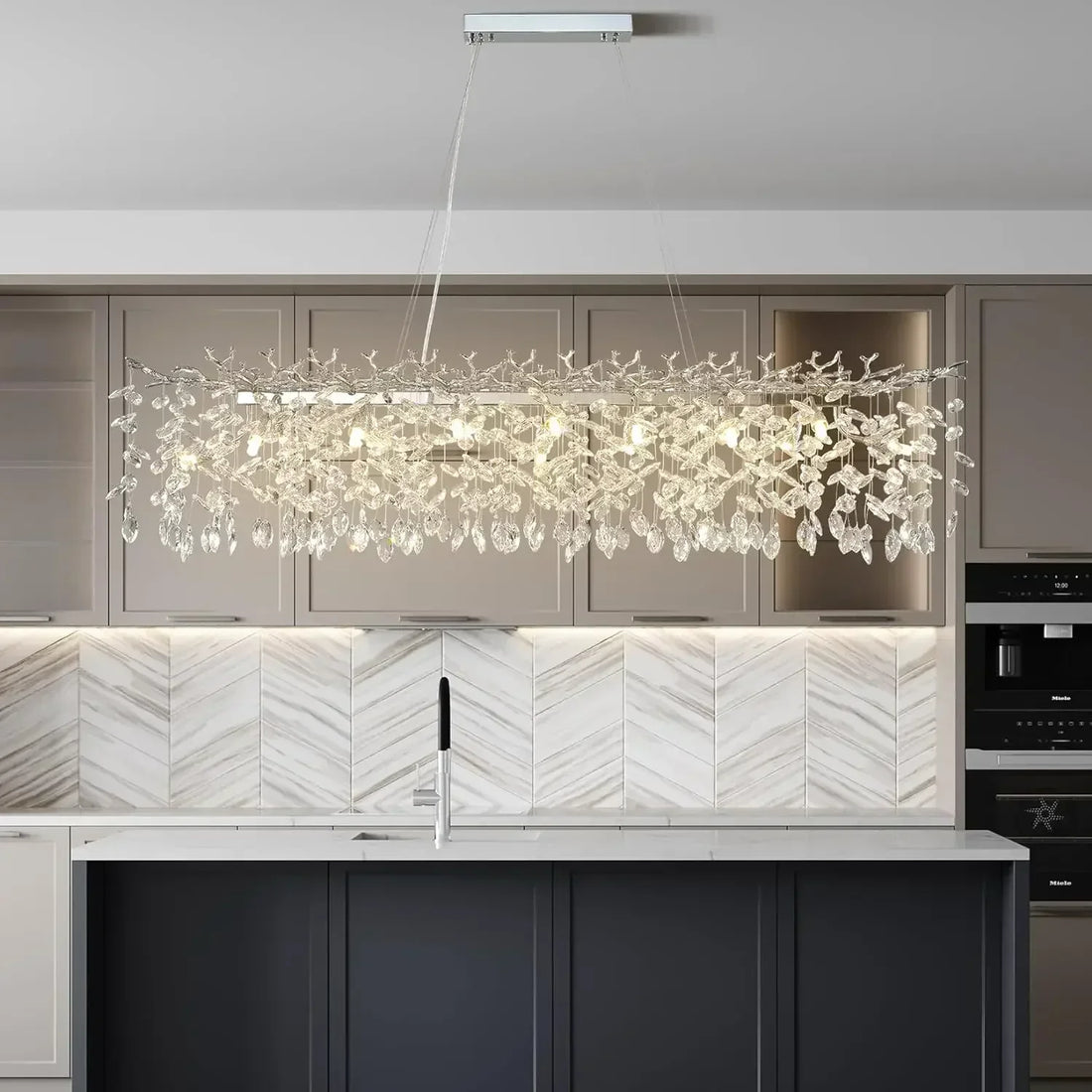 Modern Chrome Crystal Branch Chandelier – Luxury Round LED Ceiling Light for Living Room, Dining Room Bedroom
