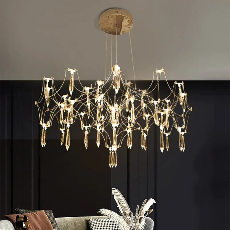 Modern Crystal LED Chandelier Gold Firefly Lustre for Luxury Interiors