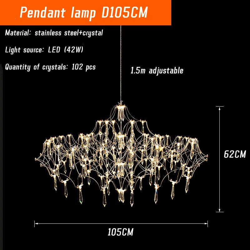 Modern Crystal LED Chandelier Gold Firefly Lustre for Luxury Interiors