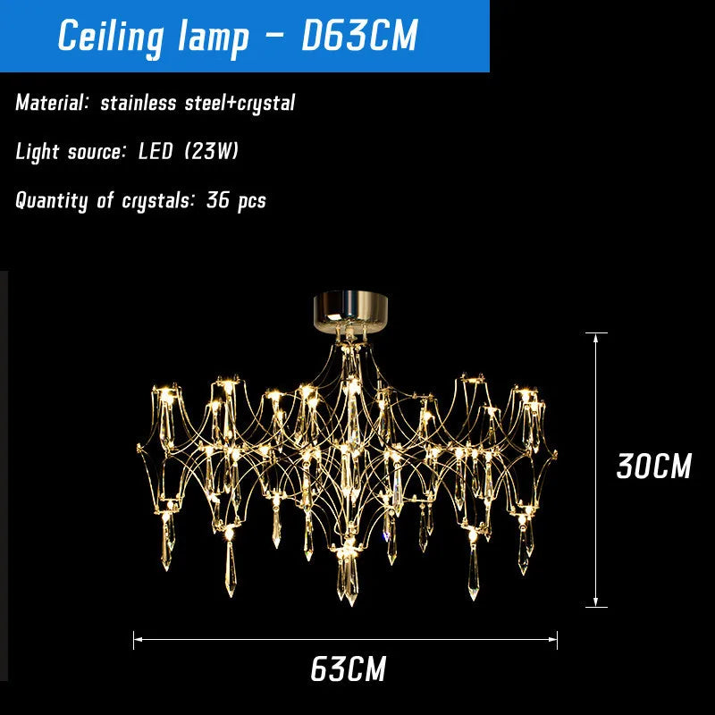 Modern Crystal LED Chandelier Gold Firefly Lustre for Luxury Interiors