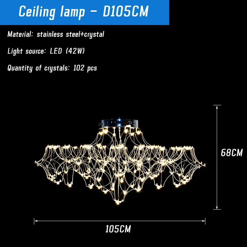 Modern Crystal LED Chandelier Gold Firefly Lustre for Luxury Interiors