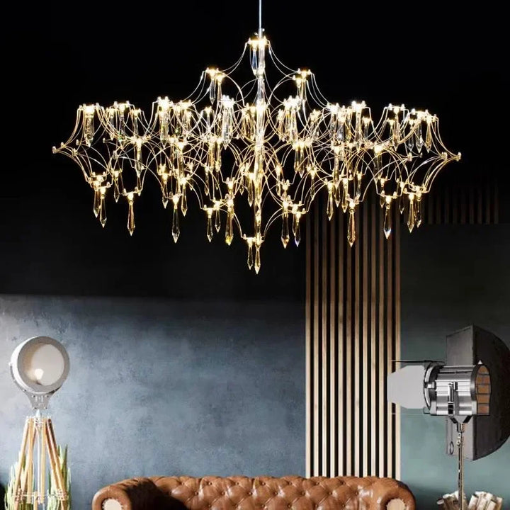 Modern Crystal LED Chandelier Gold Firefly Lustre for Luxury Interiors