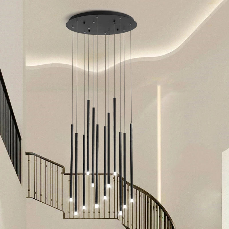 Modern Crystal Staircase Chandelier – Luxury LED Pendant Ceiling Light for High Ceilings, Living Room