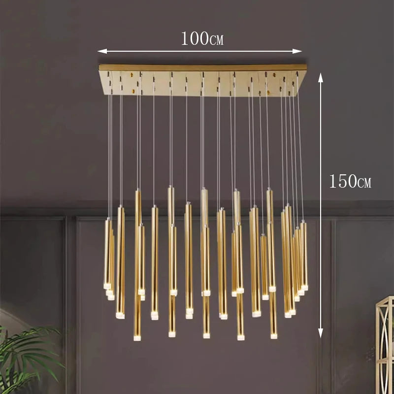 Modern Crystal Staircase Chandelier – Luxury LED Pendant Ceiling Light for High Ceilings, Living Room