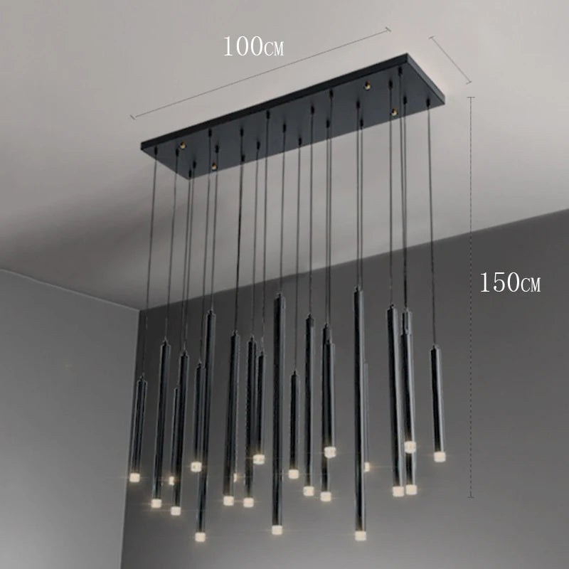 Modern Crystal Staircase Chandelier – Luxury LED Pendant Ceiling Light for High Ceilings, Living Room