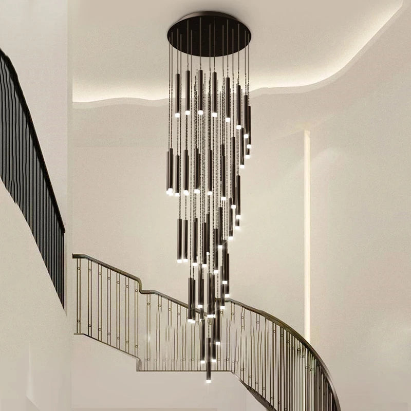 Modern Crystal Staircase Chandelier – Luxury LED Pendant Ceiling Light for High Ceilings, Living Room