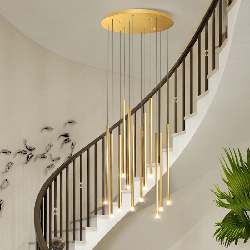 Modern Crystal Staircase Chandelier – Luxury LED Pendant Ceiling Light for High Ceilings, Living Room