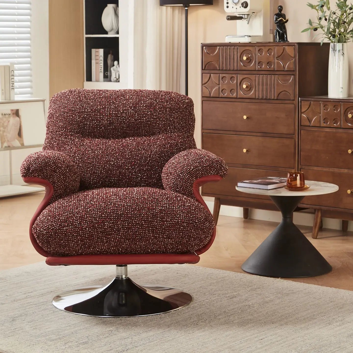 Modern Luxury Swivel Lounge Chair | Metal Frame Accent Armchair for Hotels, Apartments &amp; Living Rooms