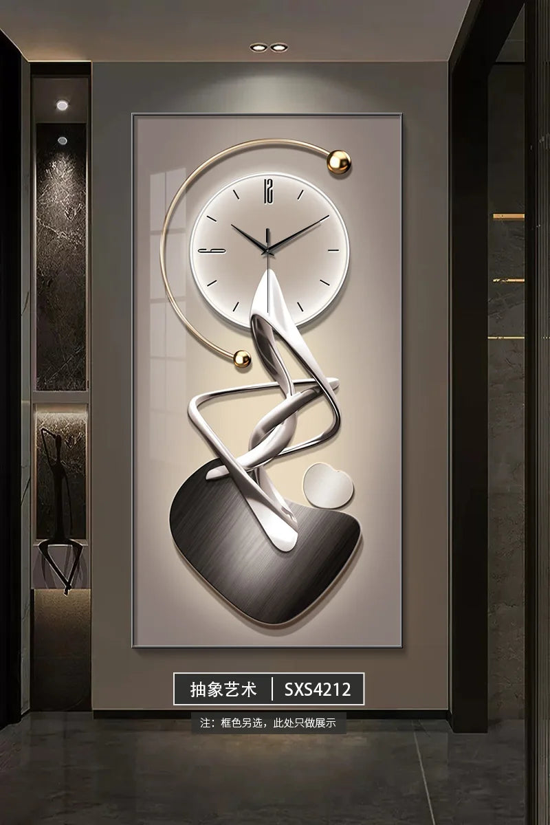 Modern Design Wall Clock – Large Abstract Hanging Wall Art with Mute Digital Time Display