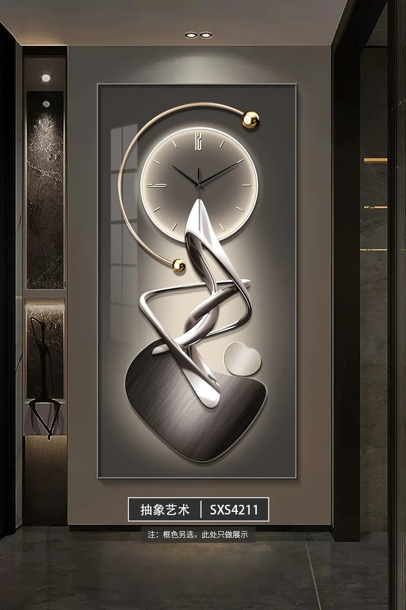 Modern Design Wall Clock – Large Abstract Hanging Wall Art with Mute Digital Time Display