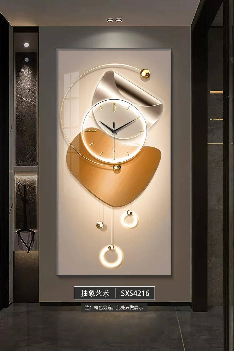 Modern Design Wall Clock – Large Abstract Hanging Wall Art with Mute Digital Time Display