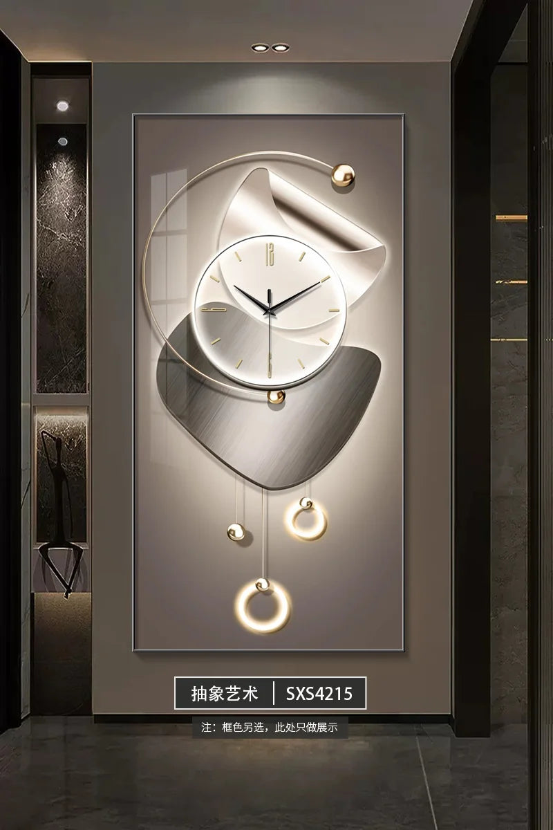 Modern Design Wall Clock – Large Abstract Hanging Wall Art with Mute Digital Time Display
