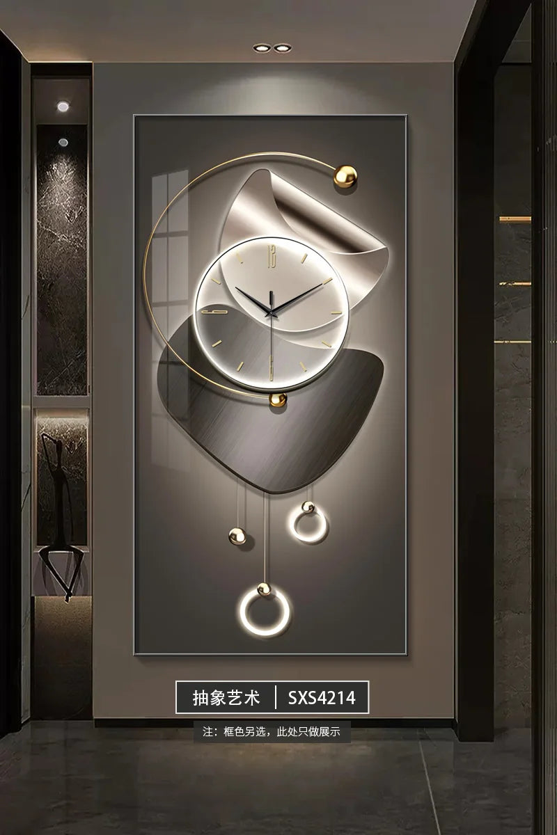 Modern Design Wall Clock – Large Abstract Hanging Wall Art with Mute Digital Time Display