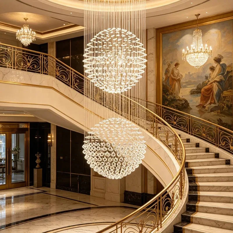 Modern Double Sphere Crystal Chandelier – Luxury Pendant Ceiling Light