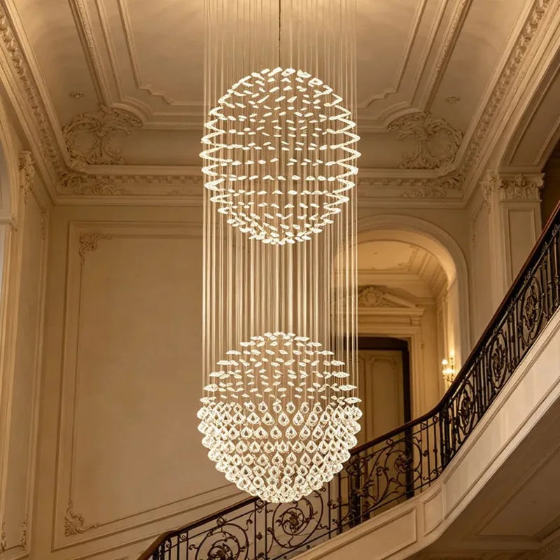 Modern Double Sphere Crystal Chandelier – Luxury Pendant Ceiling Light
