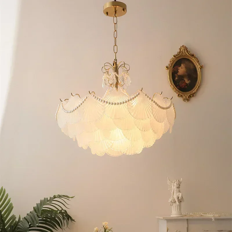 Modern French Shell Glass Pendant Chandelier – LED Home Lighting