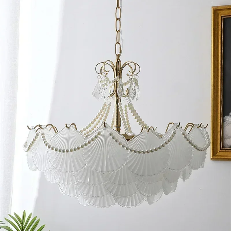 Modern French Shell Glass Pendant Chandelier – LED Home Lighting