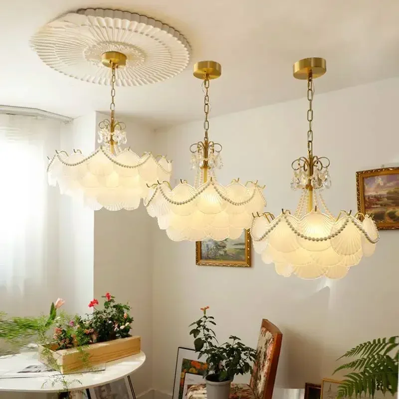 Modern French Shell Glass Pendant Chandelier – LED Home Lighting