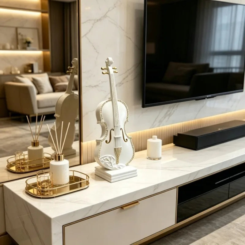 Modern Resin Violin Statue – Luxury Musical Sculpture & Home Decor