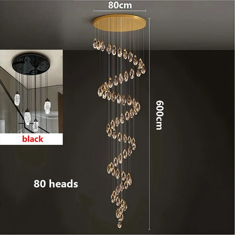 Modern Crystal LED Chandelier – Luxury Staircase & Living Room Pendant Light