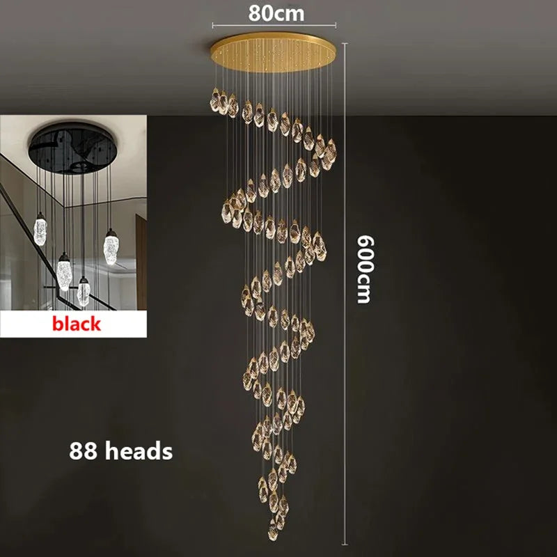 Modern Crystal LED Chandelier – Luxury Staircase & Living Room Pendant Light