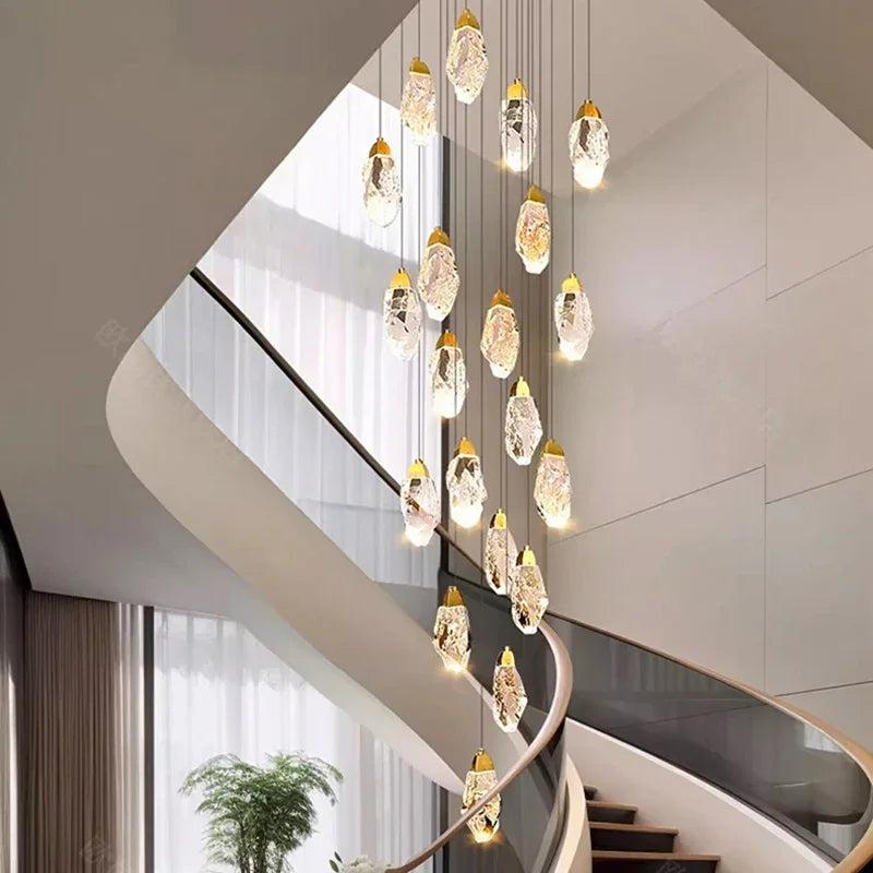 Modern Crystal LED Chandelier – Luxury Staircase & Living Room Pendant Light