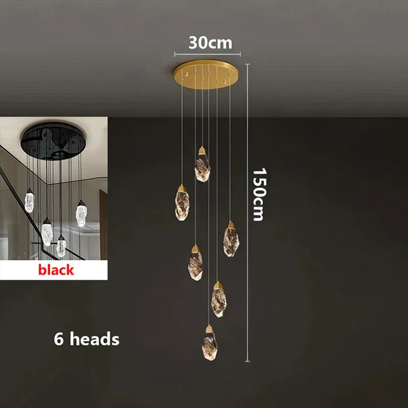 Modern Crystal LED Chandelier – Luxury Staircase & Living Room Pendant Light