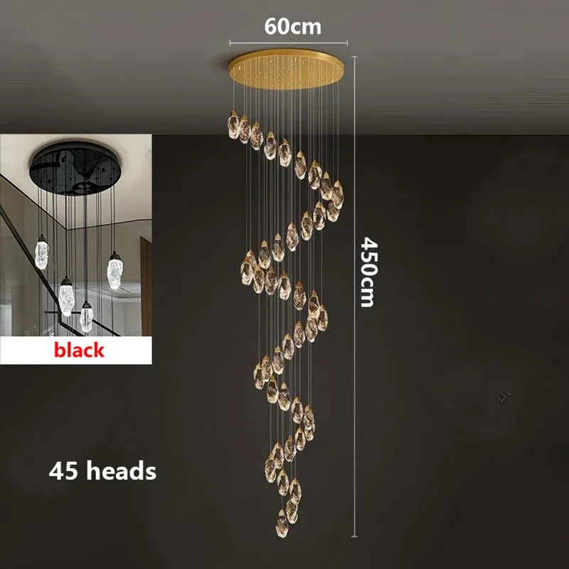 Modern Crystal LED Chandelier – Luxury Staircase & Living Room Pendant Light