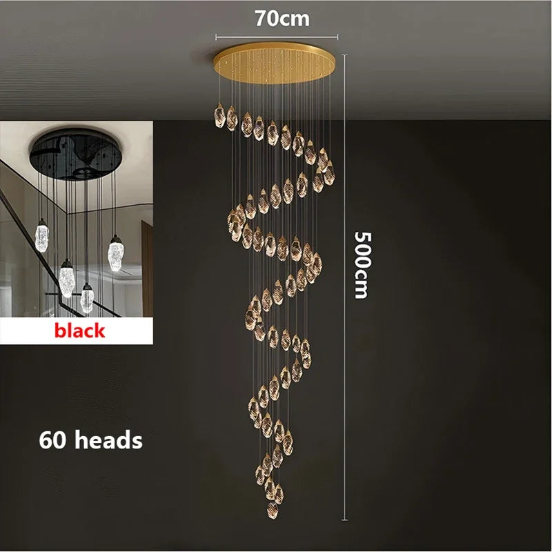 Modern Crystal LED Chandelier – Luxury Staircase & Living Room Pendant Light
