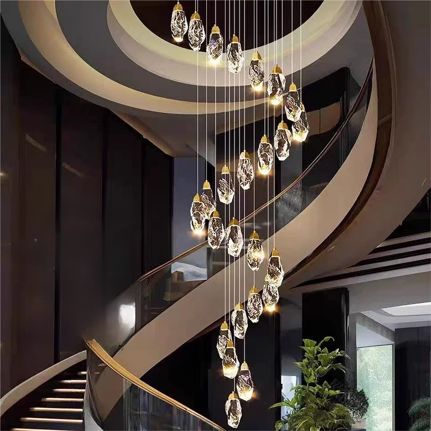 Modern Crystal LED Chandelier – Luxury Staircase & Living Room Pendant Light