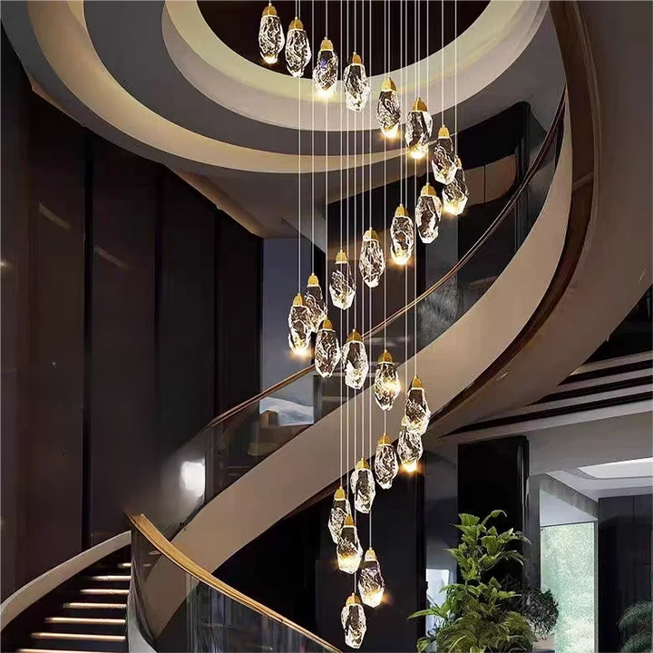Modern Crystal LED Chandelier – Luxury Staircase & Living Room Pendant Light