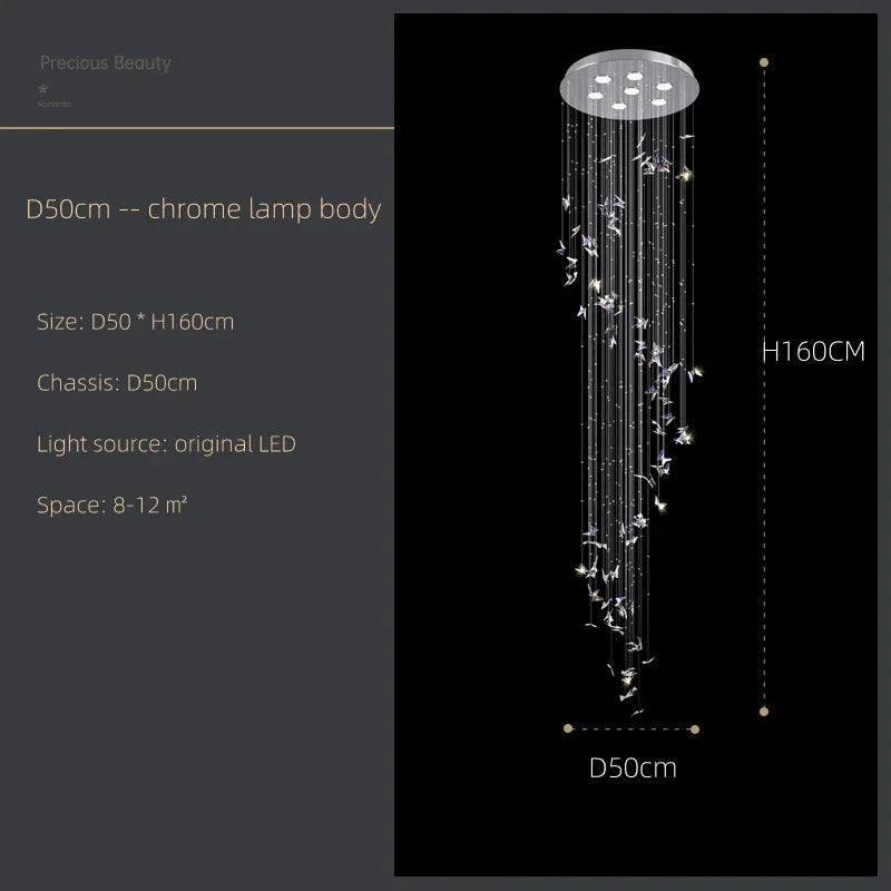 Luxury Crystal Butterfly Chandelier – Large High-Ceiling Staircase Pendant Light